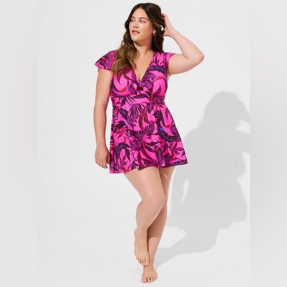 Torrid Flutter Sleeve Skater Swim Dress With Brief Size 1x
